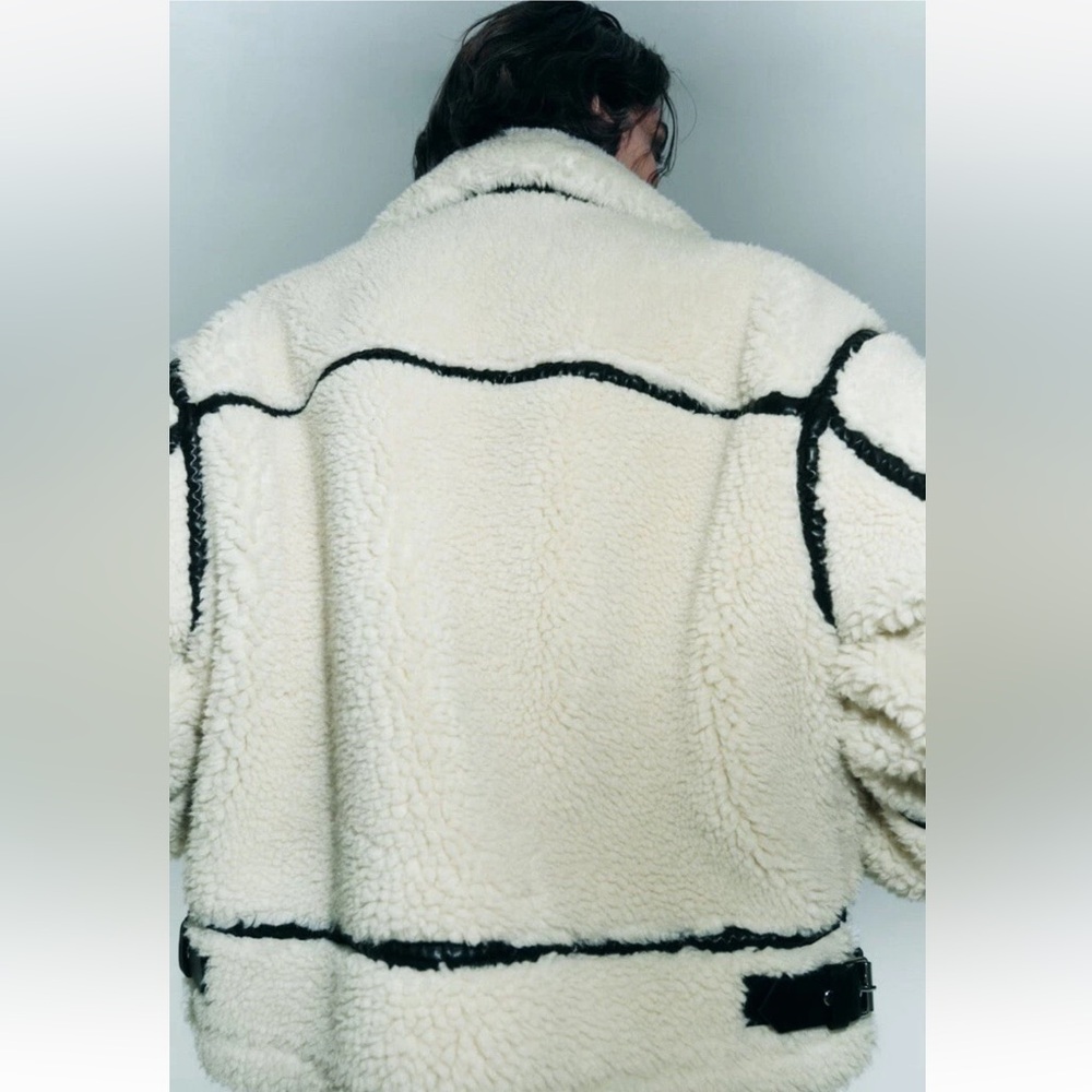 Zara Faux Cream Shearling Biker Jacket (Size Small) - Picture 6 of 8